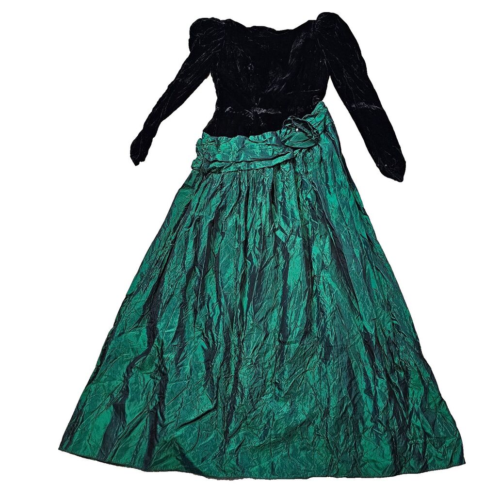 vintage velvet emerald gown xs 80s gothic formal dress prom homecoming
